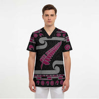 New Zealand Christmas Scrub Top Meri Kirihimete Silver Fern Knit Style Pink Color LT03 - Polynesian Pride