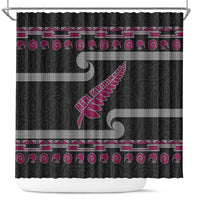 New Zealand Christmas Shower Curtain Meri Kirihimete Silver Fern Knit Style Pink Color LT03 Pink - Polynesian Pride