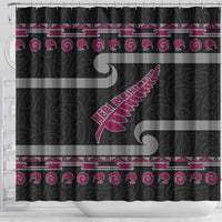 New Zealand Christmas Shower Curtain Meri Kirihimete Silver Fern Knit Style Pink Color LT03 - Polynesian Pride