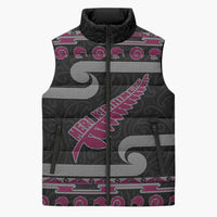 New Zealand Christmas Sleeveless Puffer Jacket Meri Kirihimete Silver Fern Knit Style Pink Color LT03 Unisex Pink - Polynesian Pride