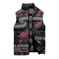 New Zealand Christmas Sleeveless Puffer Jacket Meri Kirihimete Silver Fern Knit Style Pink Color LT03 - Polynesian Pride
