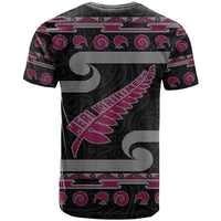 New Zealand Christmas T Shirt Meri Kirihimete Silver Fern Knit Style Pink Color LT03 - Polynesian Pride