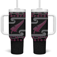New Zealand Christmas Tumbler With Handle Meri Kirihimete Silver Fern Knit Style Pink Color LT03 One Size: 40 oz Pink - Polynesian Pride