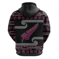 New Zealand Christmas Zip Hoodie Meri Kirihimete Silver Fern Knit Style Pink Color LT03 - Polynesian Pride