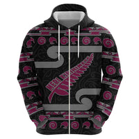 New Zealand Christmas Zip Hoodie Meri Kirihimete Silver Fern Knit Style Pink Color LT03 - Polynesian Pride