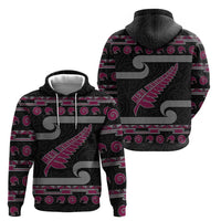 New Zealand Christmas Zip Hoodie Meri Kirihimete Silver Fern Knit Style Pink Color LT03 - Polynesian Pride