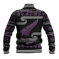 New Zealand Christmas Baseball Jacket Meri Kirihimete Silver Fern Knit Style Purple Color LT03 - Polynesian Pride