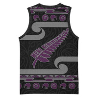 New Zealand Christmas Basketball Jersey Meri Kirihimete Silver Fern Knit Style Purple Color LT03 - Polynesian Pride