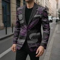 New Zealand Christmas Blazer Meri Kirihimete Silver Fern Knit Style Purple Color LT03 - Polynesian Pride