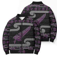 New Zealand Christmas Bomber Puffer Jacket Meri Kirihimete Silver Fern Knit Style Purple Color LT03 - Polynesian Pride