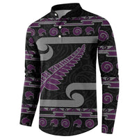 New Zealand Christmas Button Sweatshirt Meri Kirihimete Silver Fern Knit Style Purple Color LT03 - Polynesian Pride