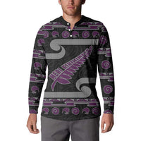 New Zealand Christmas Button Sweatshirt Meri Kirihimete Silver Fern Knit Style Purple Color LT03 - Polynesian Pride