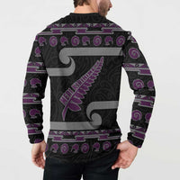New Zealand Christmas Button Sweatshirt Meri Kirihimete Silver Fern Knit Style Purple Color LT03 - Polynesian Pride