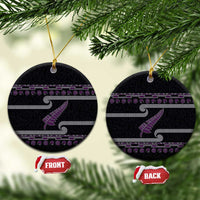 New Zealand Christmas Ceramic Ornament Meri Kirihimete Silver Fern Knit Style Purple Color LT03 Circle Purple - Polynesian Pride