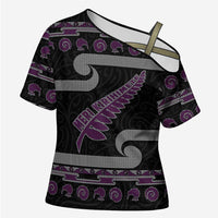 New Zealand Christmas Cross Shoulder Shirt Meri Kirihimete Silver Fern Knit Style Purple Color LT03 Female Purple - Polynesian Pride
