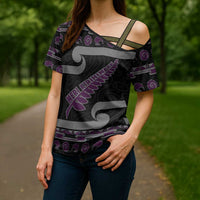New Zealand Christmas Cross Shoulder Shirt Meri Kirihimete Silver Fern Knit Style Purple Color LT03 - Polynesian Pride