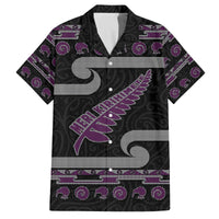 New Zealand Christmas Family Matching Off The Shoulder Long Sleeve Dress and Hawaiian Shirt Meri Kirihimete Silver Fern Knit Style Purple Color LT03 Dad's Shirt - Short Sleeve Purple - Polynesian Pride