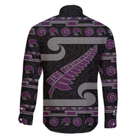 New Zealand Christmas Family Matching Off The Shoulder Long Sleeve Dress and Hawaiian Shirt Meri Kirihimete Silver Fern Knit Style Purple Color LT03 - Polynesian Pride