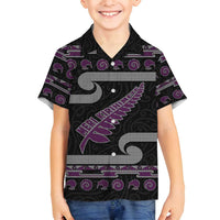 New Zealand Christmas Family Matching Off Shoulder Short Dress and Hawaiian Shirt Meri Kirihimete Silver Fern Knit Style Purple Color LT03 Son's Shirt Purple - Polynesian Pride