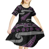 New Zealand Christmas Kid Short Sleeve Dress Meri Kirihimete Silver Fern Knit Style Purple Color LT03 - Polynesian Pride
