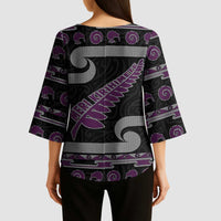 New Zealand Christmas Kimono Sleeve Blouse Meri Kirihimete Silver Fern Knit Style Purple Color LT03 - Polynesian Pride