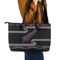 New Zealand Christmas Leather Tote Bag Meri Kirihimete Silver Fern Knit Style Purple Color LT03 - Polynesian Pride