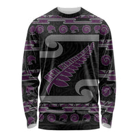 New Zealand Christmas Long Sleeve Shirt Meri Kirihimete Silver Fern Knit Style Purple Color LT03 Unisex Purple - Polynesian Pride