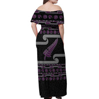 New Zealand Christmas Off Shoulder Maxi Dress Meri Kirihimete Silver Fern Knit Style Purple Color LT03 - Polynesian Pride