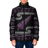 New Zealand Christmas Padded Jacket Meri Kirihimete Silver Fern Knit Style Purple Color LT03 Men Purple - Polynesian Pride