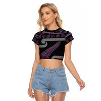 New Zealand Christmas Raglan Cropped T Shirt Meri Kirihimete Silver Fern Knit Style Purple Color LT03 Female Purple - Polynesian Pride