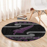 New Zealand Christmas Round Carpet Meri Kirihimete Silver Fern Knit Style Purple Color LT03 - Polynesian Pride