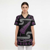 New Zealand Christmas Scrub Top Meri Kirihimete Silver Fern Knit Style Purple Color LT03 - Polynesian Pride