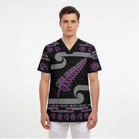 New Zealand Christmas Scrub Top Meri Kirihimete Silver Fern Knit Style Purple Color LT03 - Polynesian Pride