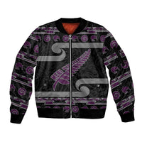 New Zealand Christmas Sleeve Zip Bomber Jacket Meri Kirihimete Silver Fern Knit Style Purple Color LT03 Unisex Purple - Polynesian Pride