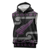 New Zealand Christmas Sleeveless Hoodie Meri Kirihimete Silver Fern Knit Style Purple Color LT03 Purple - Polynesian Pride