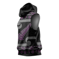 New Zealand Christmas Sleeveless Hoodie Meri Kirihimete Silver Fern Knit Style Purple Color LT03 - Polynesian Pride