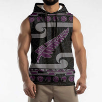 New Zealand Christmas Sleeveless Hoodie Meri Kirihimete Silver Fern Knit Style Purple Color LT03 - Polynesian Pride