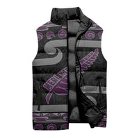 New Zealand Christmas Sleeveless Puffer Jacket Meri Kirihimete Silver Fern Knit Style Purple Color LT03 - Polynesian Pride