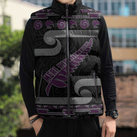 New Zealand Christmas Sleeveless Puffer Jacket Meri Kirihimete Silver Fern Knit Style Purple Color LT03 - Polynesian Pride