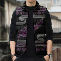New Zealand Christmas Sleeveless Puffer Jacket Meri Kirihimete Silver Fern Knit Style Purple Color LT03 - Polynesian Pride