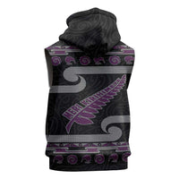New Zealand Christmas Sleeveless Zip Hoodie Meri Kirihimete Silver Fern Knit Style Purple Color LT03 - Polynesian Pride