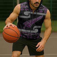 New Zealand Christmas Sleeveless Zip Hoodie Meri Kirihimete Silver Fern Knit Style Purple Color LT03 - Polynesian Pride