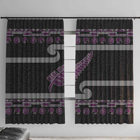 New Zealand Christmas Window Curtain Meri Kirihimete Silver Fern Knit Style Purple Color LT03 With Hooks Purple - Polynesian Pride