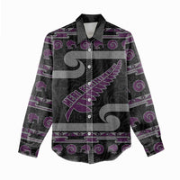 New Zealand Christmas Women Casual Shirt Meri Kirihimete Silver Fern Knit Style Purple Color - Polynesian Pride