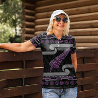 New Zealand Christmas Women Polo Shirt Meri Kirihimete Silver Fern Knit Style Purple Color - Polynesian Pride