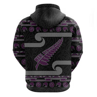 New Zealand Christmas Zip Hoodie Meri Kirihimete Silver Fern Knit Style Purple Color LT03 - Polynesian Pride