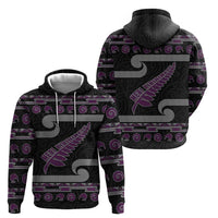 New Zealand Christmas Zip Hoodie Meri Kirihimete Silver Fern Knit Style Purple Color LT03 - Polynesian Pride