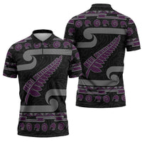 New Zealand Christmas Zipper Polo Shirt Meri Kirihimete Silver Fern Knit Style Purple Color LT03 - Polynesian Pride