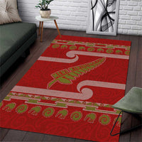 New Zealand Christmas Area Rug Meri Kirihimete Silver Fern Knit Style Green Color - Polynesian Pride