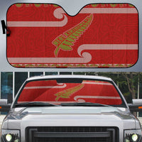 New Zealand Christmas Auto Sun Shade Meri Kirihimete Silver Fern Knit Style Green Color LT03 Green - Polynesian Pride